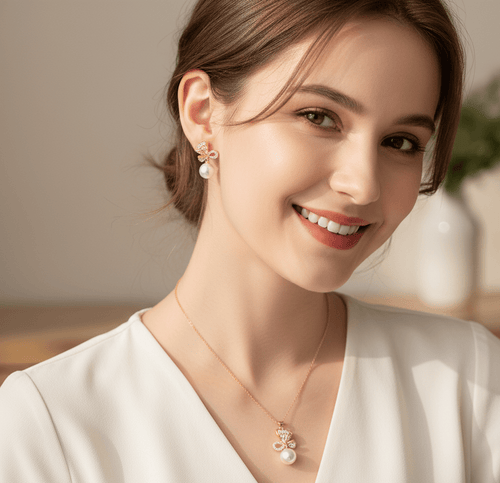 Crystal Bow Pearl Jewelry Set