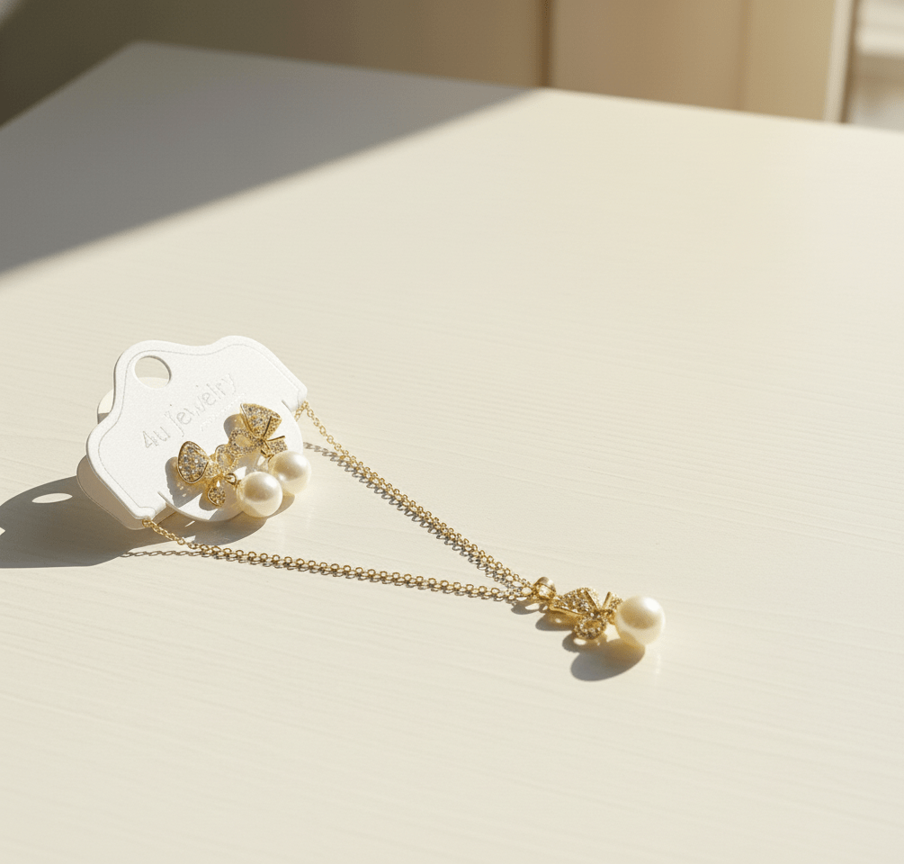 Crystal Bow Pearl Jewelry Set