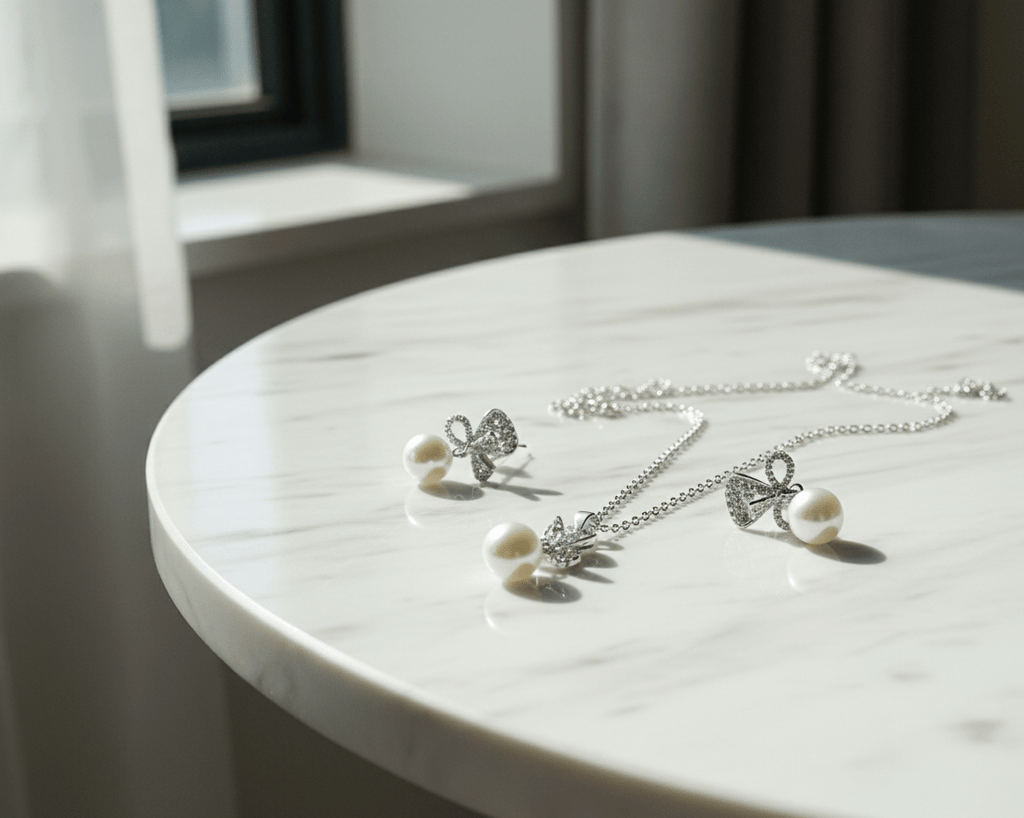 Crystal Bow Pearl Jewelry Set