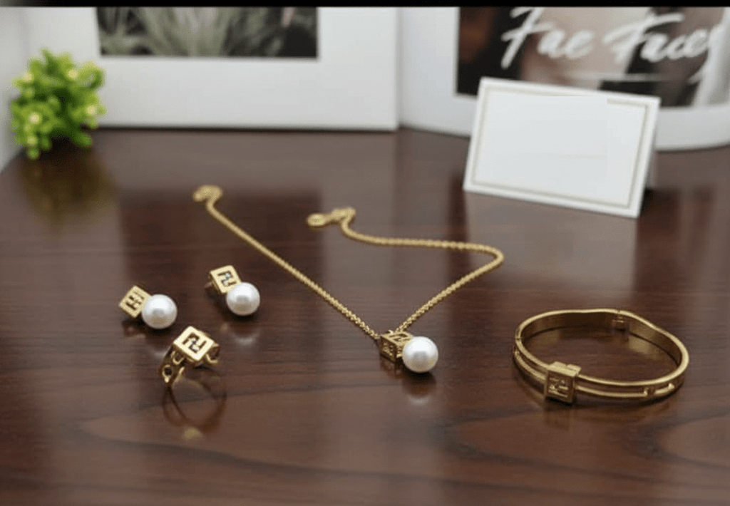 Pearl Drop Square Pendant Jewelry Set