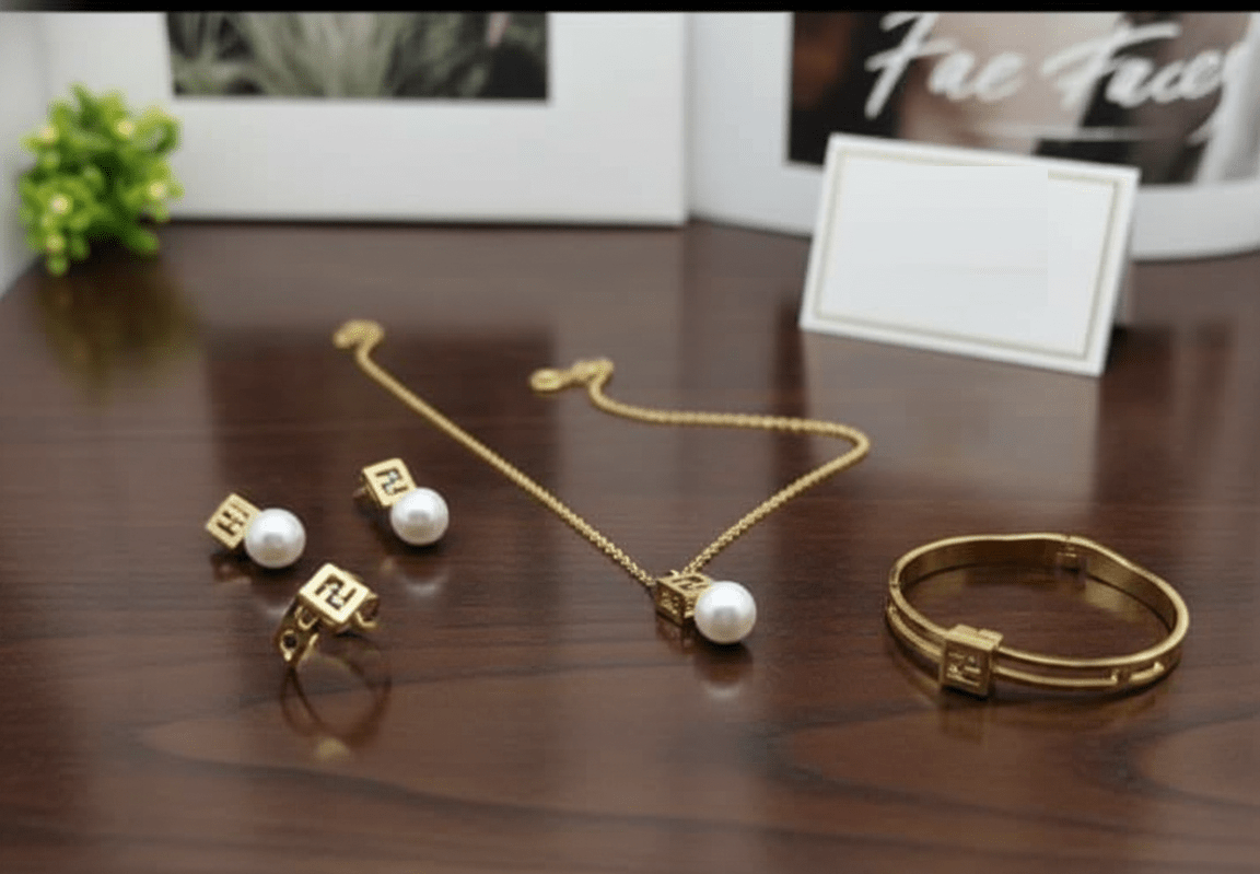 Pearl Drop Square Pendant Jewelry Set