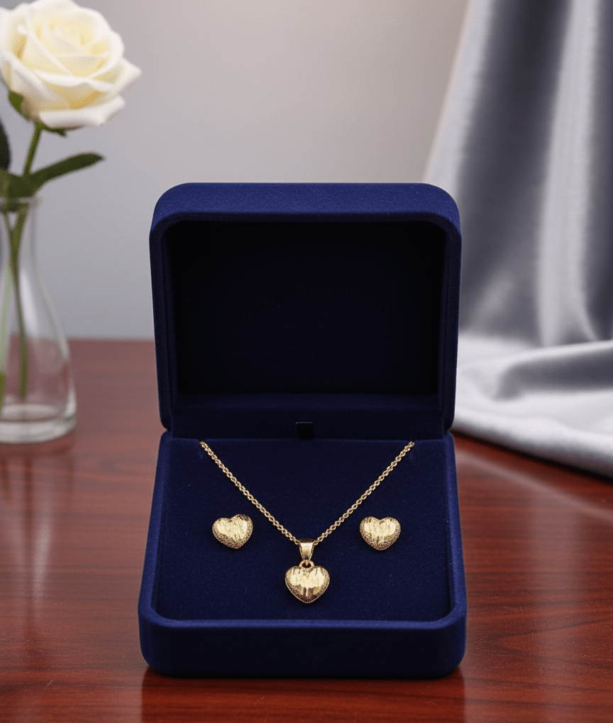 Textured Heart Pendant Set